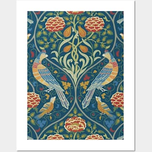 Roses and Birds Vintage Pattern (Blue) by William Morris Posters and Art